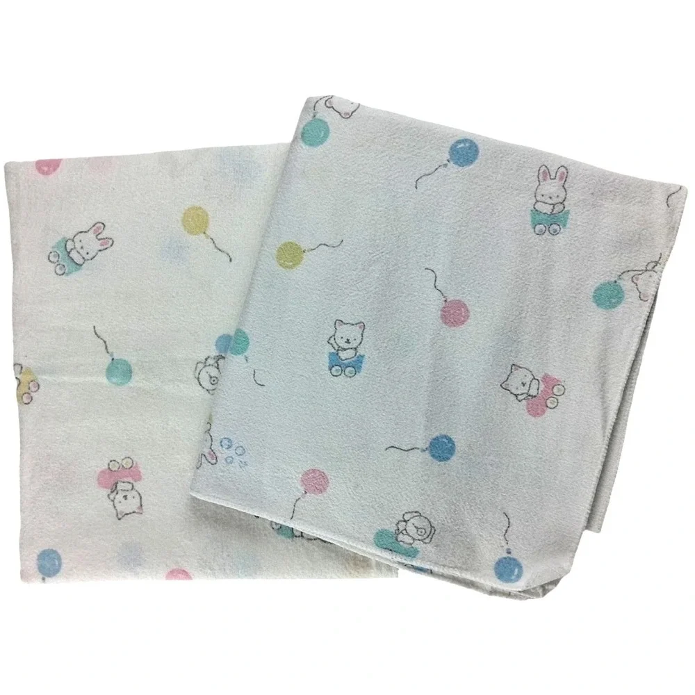 2 Beacon White Baby Receiving Blanket Lot Pastel Balloon Cat Bunny Dog  WPL 1675